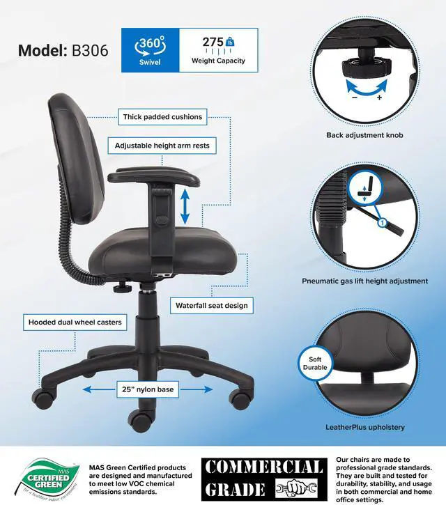 Alt view image 7 of 7 - BOSS Black Posture Chair W/ Adjustable Arms (B306)