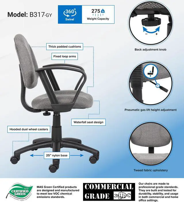 Alt view image 7 of 7 - BOSS Office Products B317-GY Task Chairs