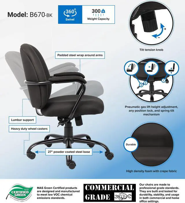 Alt view image 5 of 5 - BOSS Heavy Duty Task Chair (B670-BK)