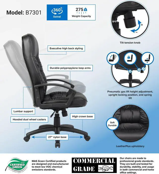 Alt view image 2 of 2 - BOSS Office Products B7301 Executive Chairs