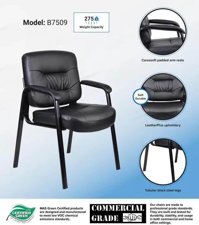 Alt view image 2 of 3 - BOSS Executive Mid Back LeatherPlus Guest Chair (B7509)