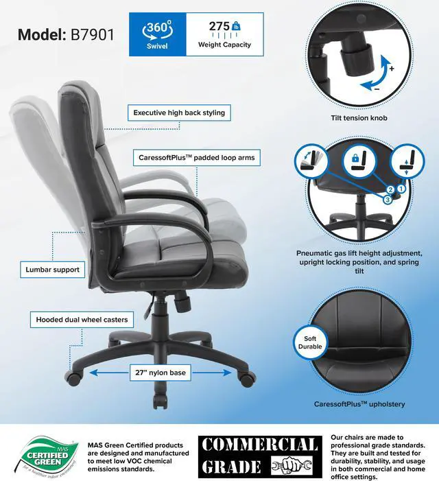 Alt view image 2 of 2 - BOSS Black CaressoftPlus Executive High Back Chair (B7901)