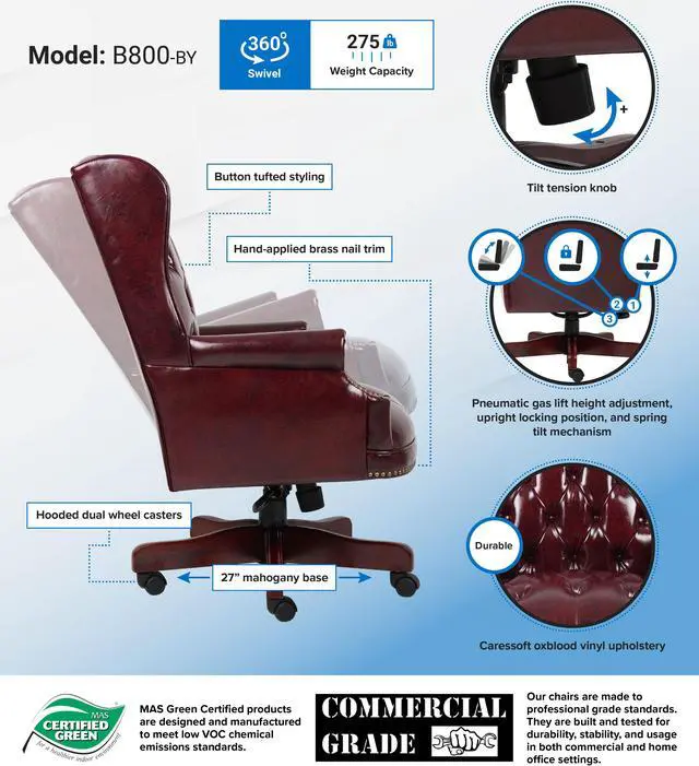 Alt view image 2 of 2 - BOSS Burgundy Wingback Traditional Chair (B800-BY)