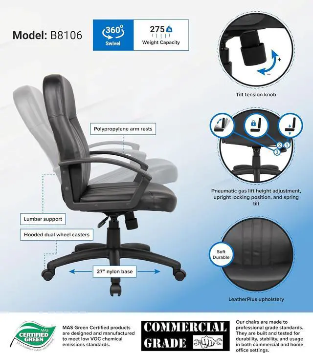 Alt view image 3 of 5 - BOSS Executive Leather Budget Chair (B8106)