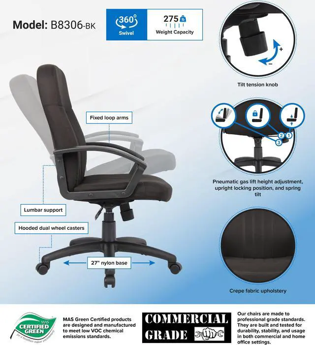 Alt view image 2 of 2 - BOSS Office Products B8306-BK Executive Seating