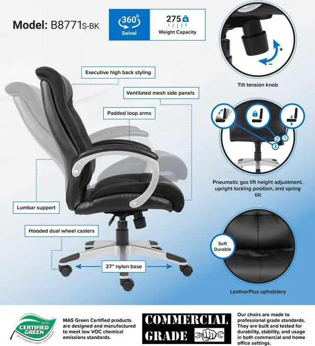 Alt view image 2 of 2 - BOSS Office Products B8771S-BK Executive Seating