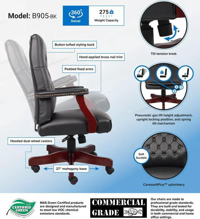 Alt view image 2 of 2 - BOSS Office Products B905-BK Executive Seating
