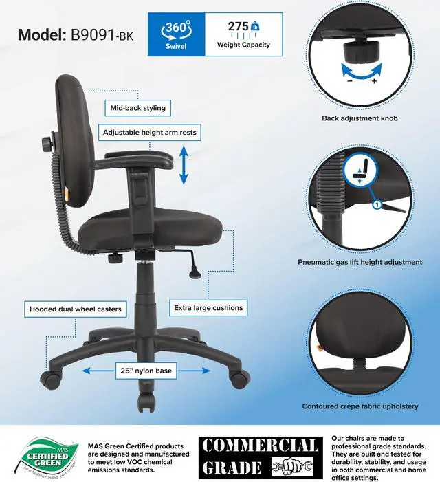 Alt view image 2 of 2 - BOSS Office Products B9091-BK Task Chairs