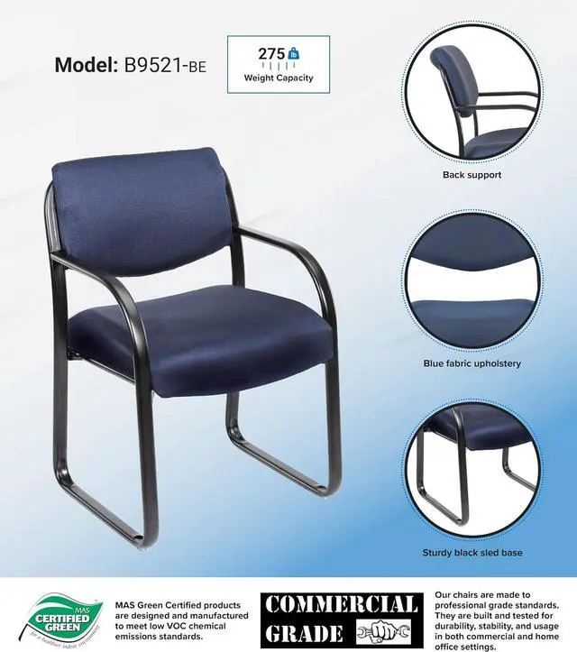 Alt view image 2 of 6 - BOSS Blue Fabric Guest Chair (B9521-BE)