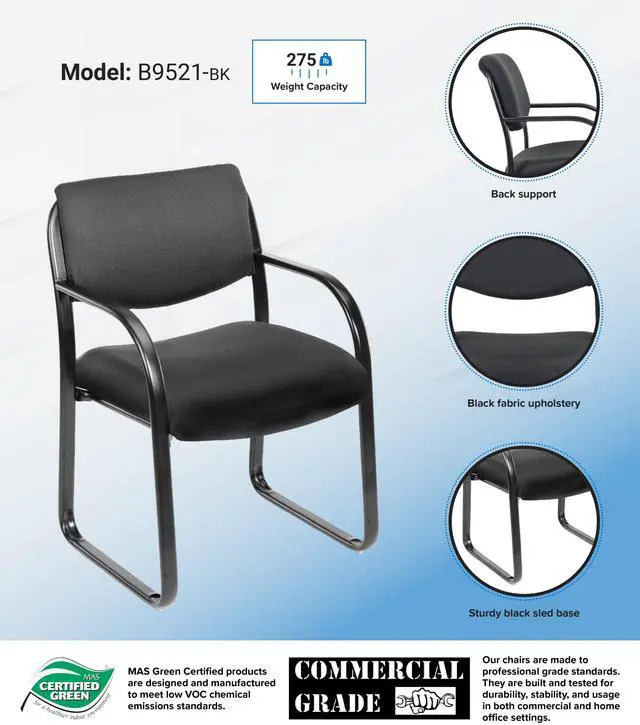Alt view image 9 of 9 - BOSS Black Fabric Guest Chair (B9521-BK)