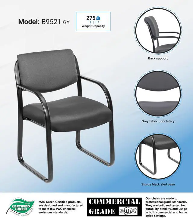 Alt view image 8 of 8 - BOSS Grey Fabric Guest Chair (B9521-GY)