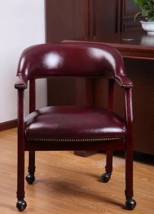 Alt view image 2 of 10 - BOSS Burgundy Captains Chair W/ Casters (B9545-BY)