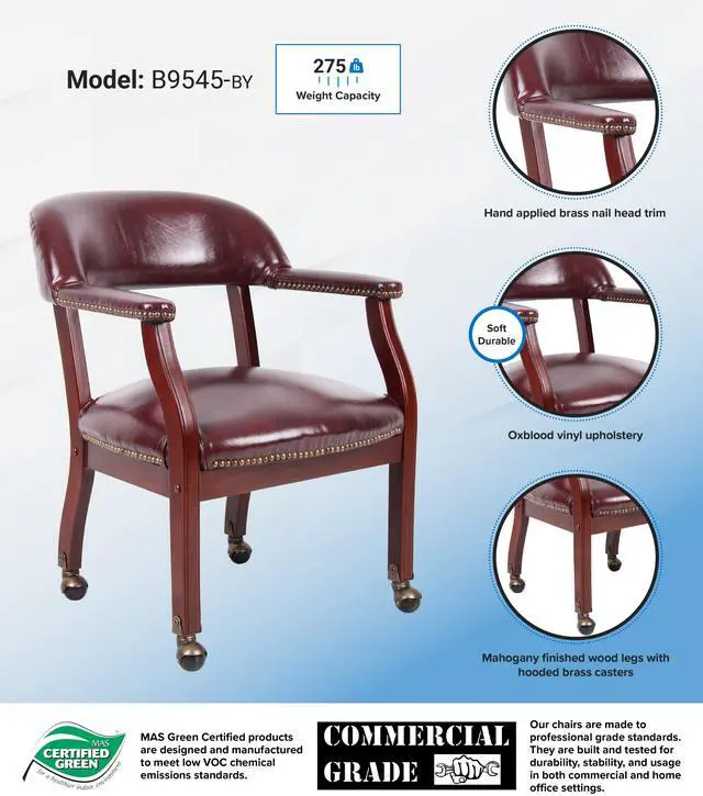 Alt view image 10 of 10 - BOSS Burgundy Captains Chair W/ Casters (B9545-BY)