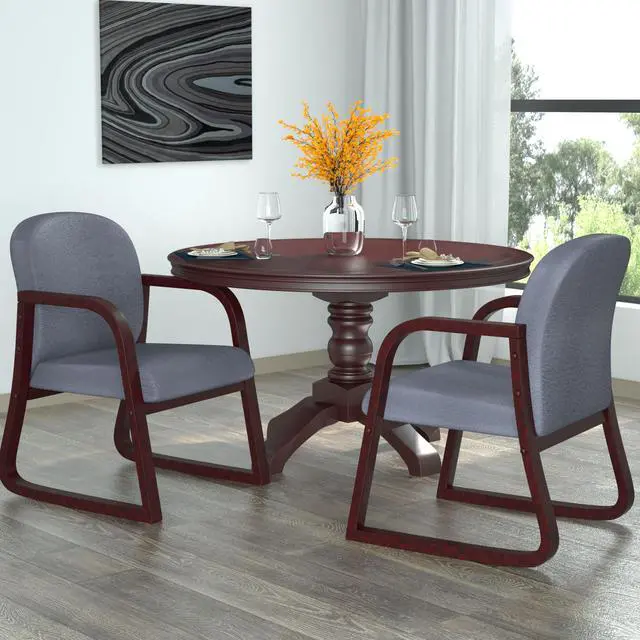 Alt view image 8 of 8 - BOSS Grey Fabric with Mahogany Wood Reception Chair (B9570-GY)