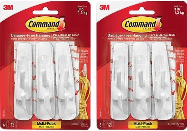 Main image of 3M 170016ESBG Command Strip Adhesive Hooks - 3.00 lbs  Capacity - for Paint, Wood, Tile - White - 12 / Bag