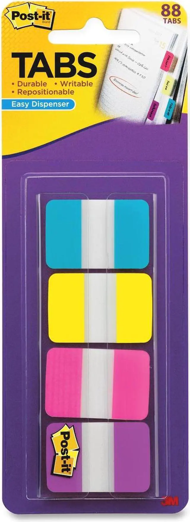 Main image of 3M 686AYPV1IN Tabs Post-it 1" Solid Color Self-stick Tabs 88Write-on88 / Pack - Aqua, Yellow, Pink, Violet Tab