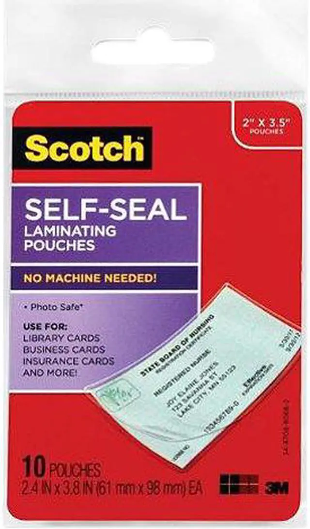 Main image of LS851-10G Scotch Self-Sealing Laminating Pouches, Business Card Size, 2.00" x 3.50", 10 Pouches