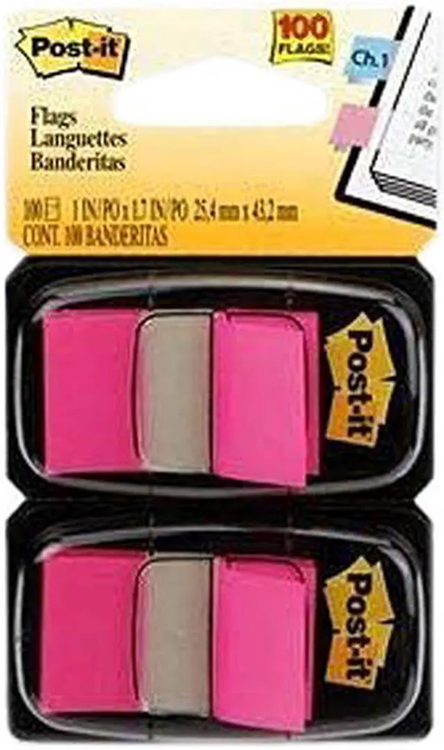 Main image of Post-it 680-BP2 Flags, Bright Pink, 1 in Wide, 50/Dispenser, 2 Dispensers/Pack