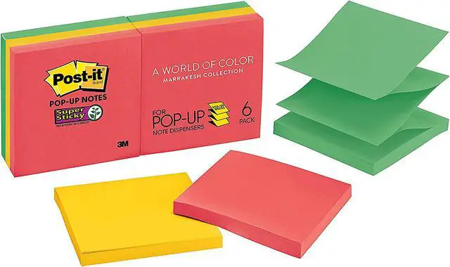 Main image of Post-it R330-6SSAN Super Sticky Pop-up Notes, 3 in x 3 in, Marrakesh Collection, 6 Pads/Pack, 90 Sheets/Pad