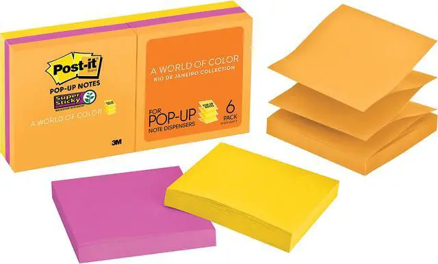Main image of Post-it R330-6SSUC Super Sticky Pop-up Notes, 3 in x 3 in, Rio de Janeiro Collection, 6 pads/pack