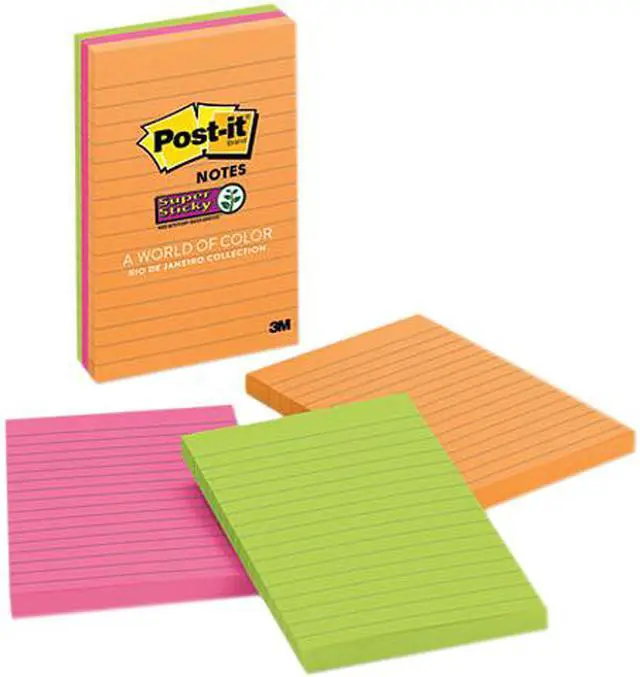 Main image of Post-it 660-3SSUC Super Sticky Lined Notes, Rio De Janeiro 101x152mm 3/pk