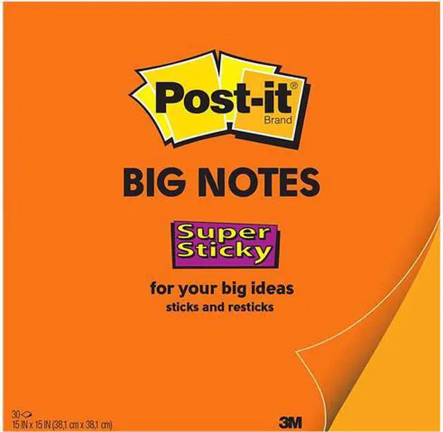 Main image of Post-it BN11O Super Sticky Big Notes, 11 in x 11 in, Sticky Notes, 30 Sheets Per Pad, 1 Pad, Neon Orange