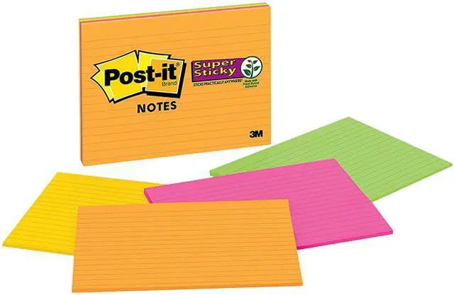 Main image of Post-it 6845-SSPL Super Sticky Notes, 2x Sticking Power, 8 in x 6 in, Rio de Janeiro Collection, Lined, 4 Pads/Pack, 45 Sheets/Pad