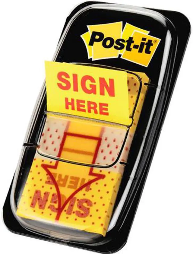 Main image of Post-it 680-SH12 Message Flags Value Pack, "Sign Here", Yellow, 1 in, 50/Disp, 12/Pack