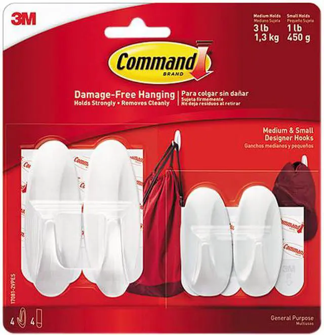 Main image of Command 17081-2VPES Hooks, Organize Damage-Free, 2 Medium Hooks, 2 Small Hooks, 4 Strips