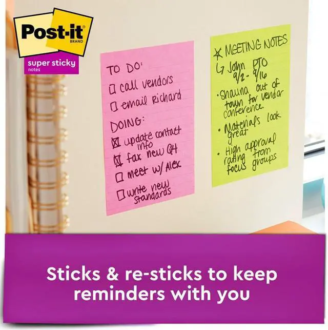Alt view image 2 of 3 - 3M 66024SSMIACP Super Sticky 4" x 6" List Notes, Rectangle, 45 Sheets per Pad, Multicolor, Sticky, 24 / Pack