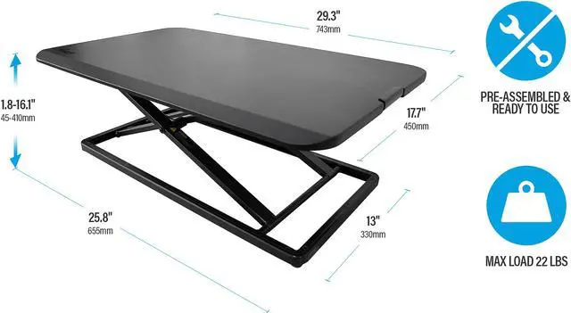 Alt view image 3 of 5 - Rosewill RMS-19044 Height Adjustable Standing Desk Riser Monitor Stand, 29-Inch Pre-Assembled Slim Portable Sturdy Desktop Computer Laptop Stand, Ergonomic Sit to Stand Office Workstation