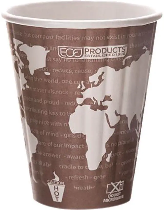 Main image of Eco-Products EP-BNHC8-WD 8.00 oz World Art Insulated Hot Cups - Maroon - 800/Carton
