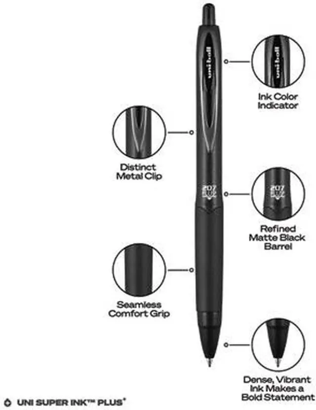 Alt view image 3 of 4 - uni-ball 70158 207 Plus+ Gel Pen, Retractable, Medium 0.7 mm, Black Ink, Black Barrel, 36/Pack