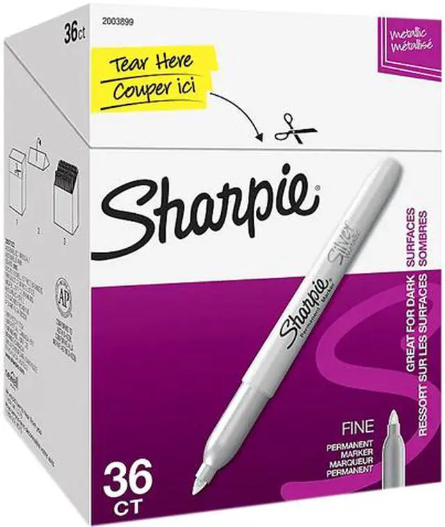 Main image of Sharpie 2003899 Metallic Fine Point Permanent Markers, Bullet Tip, Silver, 36/Pack