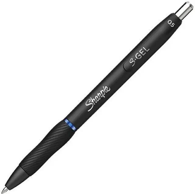 Main image of Sharpie 2096146 S-Gel Retractable Gel Pen, Fine 0.5 mm, Blue Ink, Black Barrel, Dozen