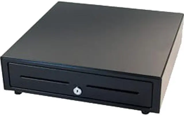 Main image of APG Vasario Series Standard Duty Cash Drawer, 16” x 16”, Dual Media Slots, USBPro HID End Node, Fixed 5X5 Till, Painted Front, Black, Includes Cable - VB554A-BL1616