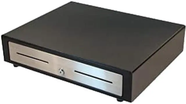 Main image of APG Vasario Series Standard Duty Cash Drawer, 19” x 15”, Dual Media Slots, Multipro 24V, Fixed 5X5 Till, Stainless Steel Front, Black, Requires Cable - VBS320-BL1915