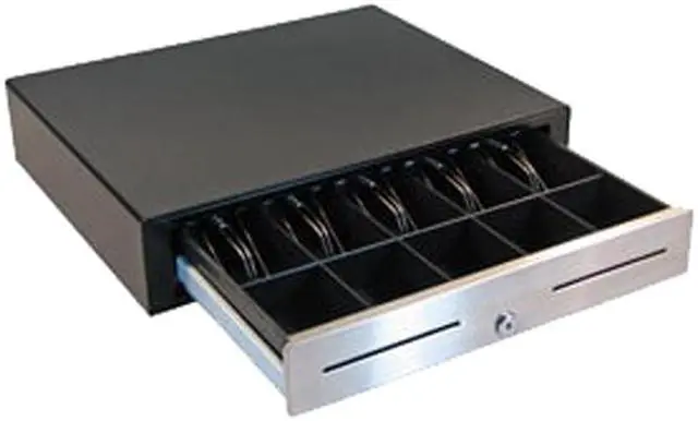 Alt view image 3 of 4 - APG Vasario Series Standard Duty Cash Drawer, 19” x 15”, Dual Media Slots, Multipro 24V, Fixed 5X5 Till, Stainless Steel Front, Black, Requires Cable - VBS320-BL1915