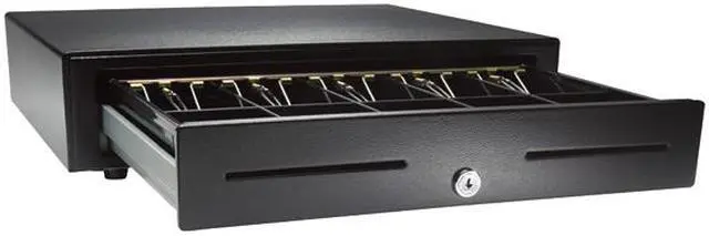 Alt view image 5 of 5 - APG Vasario Series Standard Duty Cash Drawer, 19” x 15”, Dual Media Slots, Multipro 24V, Fixed 5X5 Till, Painted Front, Black, Requires Cable - VB320-BL1915