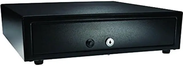 Main image of APG Vasario Series Standard Duty Cash Drawer, 14” x 16”, No Media Slot, Manual, Push Button, Adjustable 4X5 Till, Painted Front, Black, No Cable Required - VP101-BL1416