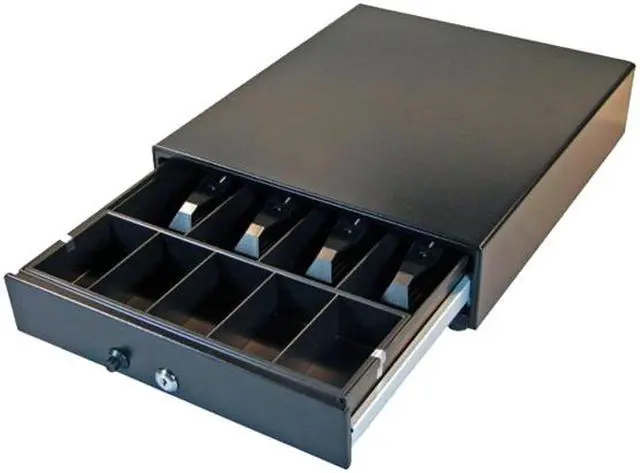 Alt view image 3 of 3 - APG Vasario Series Standard Duty Cash Drawer, 14” x 16”, No Media Slot, Manual, Push Button, Adjustable 4X5 Till, Painted Front, Black, No Cable Required - VP101-BL1416