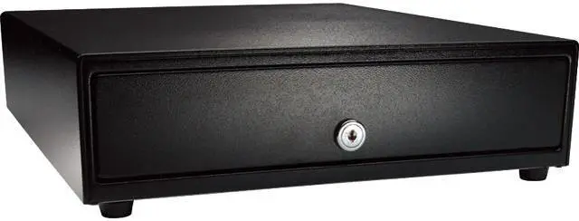 Main image of APG Vasario Series Standard Duty Cash Drawer, 14” x 16”, No Media Slot, Multipro 24V, Adjustable 4X5 Till, Painted Front, Black, Requires Cable - VP320-BL1416
