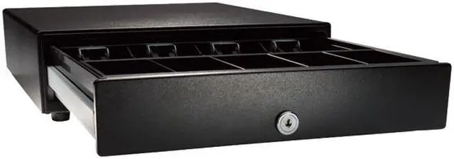 Alt view image 2 of 2 - APG Vasario Series Standard Duty Cash Drawer, 14” x 16”, No Media Slot, Multipro 24V, Adjustable 4X5 Till, Painted Front, Black, Requires Cable - VP320-BL1416