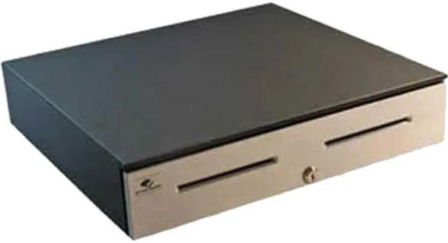 Main image of APG Series 4000 Heavy Duty Cash Drawer, 18” x 16”, Dual Media Slots, Multipro 24V, Fixed 5x5 Till, Requires Cable, Stainless Steel Front, Black - JD320-BL1816