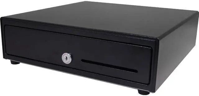 Main image of APG Vasario Series Standard Duty Cash Drawer, 13” x 13”, Single Media Slot, Multipro 24V, Fixed 4x4 Till (US Currency), Painted Front, Black, Requires Cable - VB320-BL1313-B27