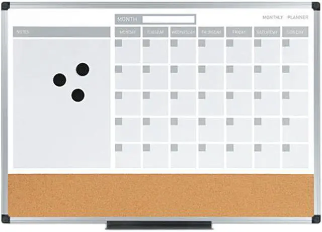 Main image of Bi-Silque MB3507186 Bi-Silque 3-in-1 Calendar Planner Dry Erase Board, Aluminum Frame