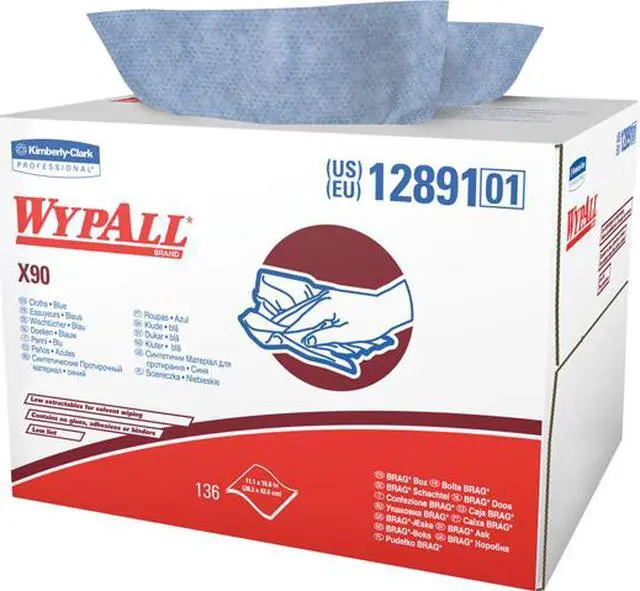 Main image of WypAll X90 Extended Use Cloths (12891), Reusable Wipes BRAG BOX, Blue Denim, 1 Box / Case, 136 Sheets / Box
