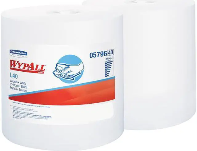 Main image of WypAll L40 Disposable Cleaning and Drying Towels (05796), Limited Use Towels, White, 2 Center-Pull Rolls per Case, 200 Sheets per Roll; 400 Sheets Per Case