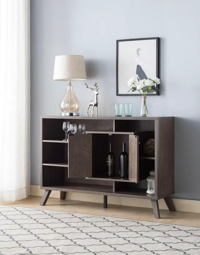 Alt view image 4 of 4 - Brassex Multi-Tier Buffett / Server with Storage - Walnut Oak  (18017)