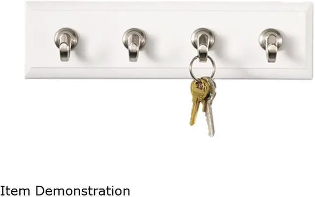 Alt view image 2 of 2 - Command HOM18Q - Decorative Key Rail, 8w x 1 1/2d x 2 1/8h White/Silver, 4 Hooks/Pack